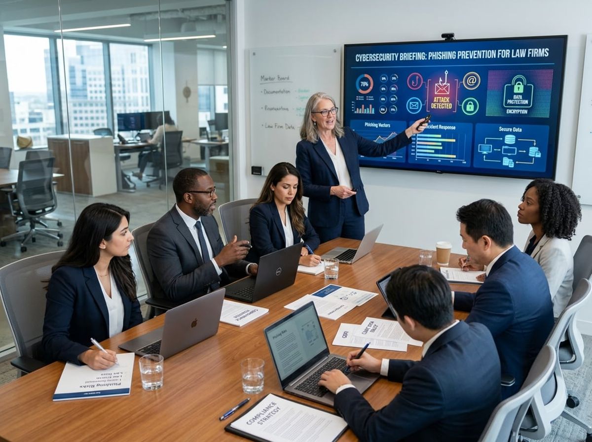 Technicians configuring firewall and endpoint protection tools for a law office network