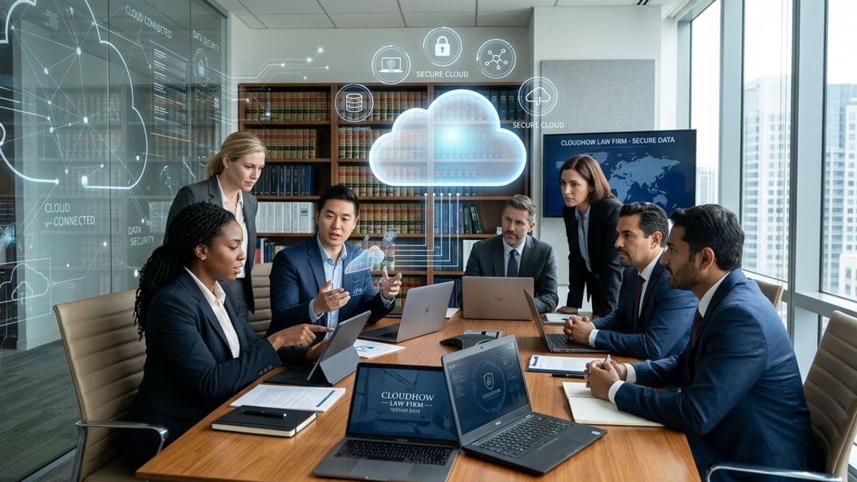 Law firm partners reviewing cloud hosting for law firms controls in a NYC office