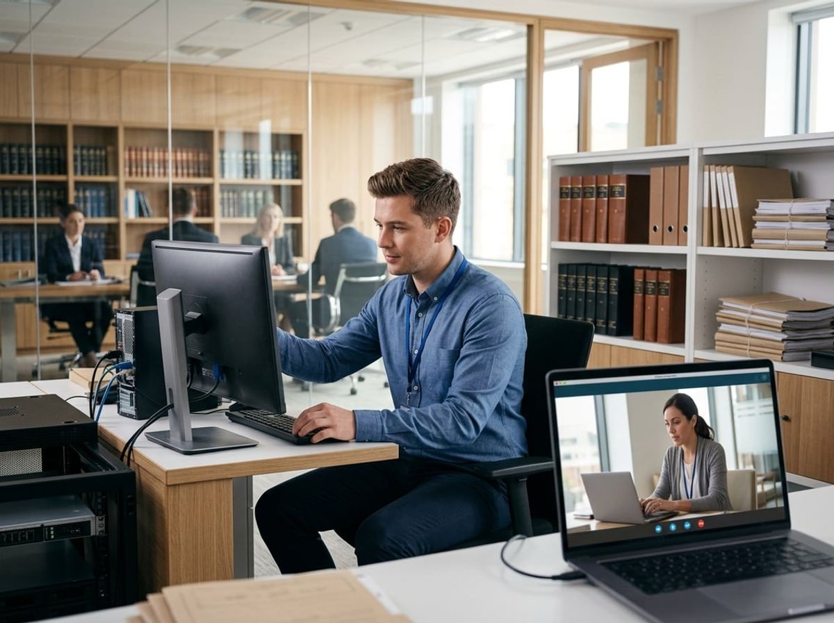 Hybrid support session showing scheduled onsite work paired with remote monitoring tools