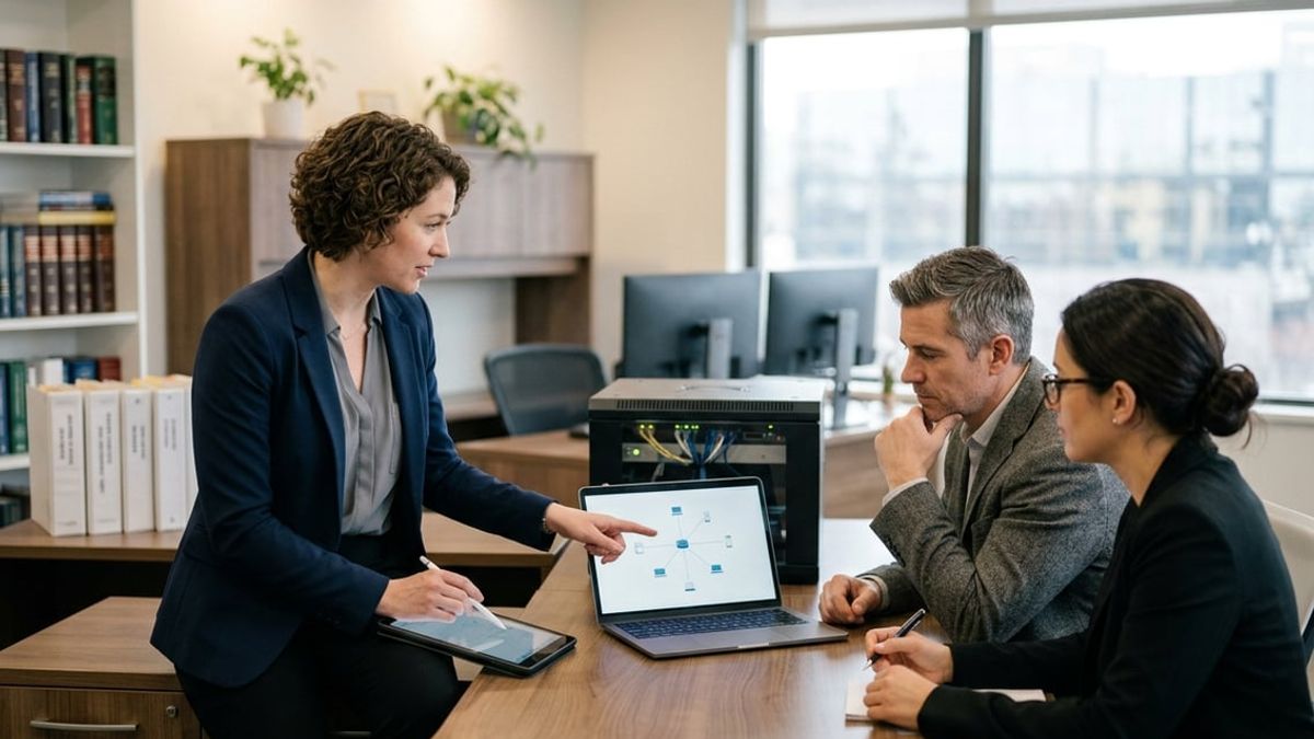 Law firm partners reviewing small law firm IT provider controls in a NYC office