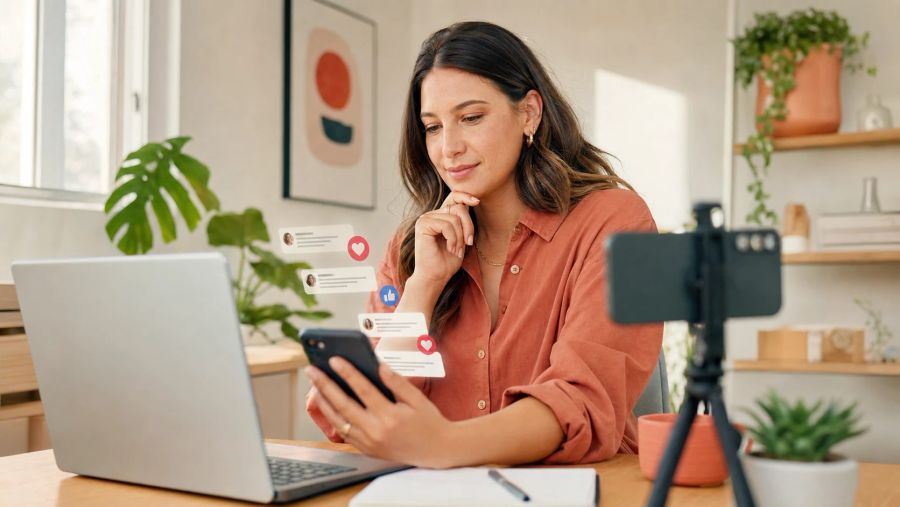 Creatorin analysiert Community Feedback fuer eine vertrauensbasierte Influencer Marketing Kampagne