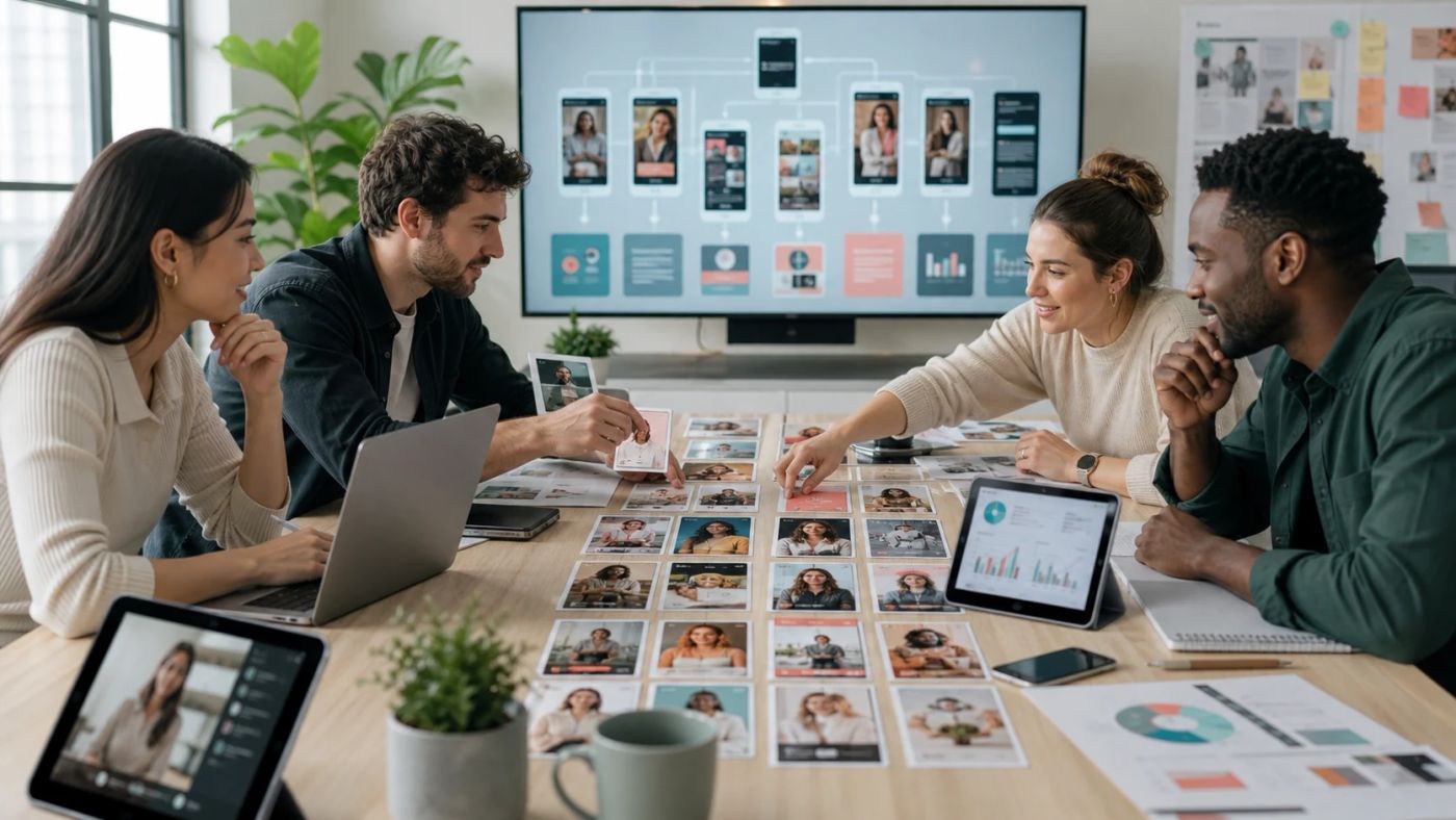 Marketingteam plant UGC Marketing mit Creator Content fuer mehrere Kanaele