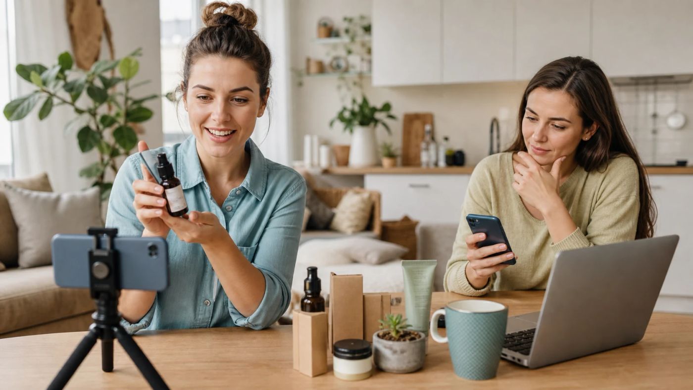 Vertrauensvolle Influencer Empfehlung beeinflusst die Kaufentscheidung einer Kundin