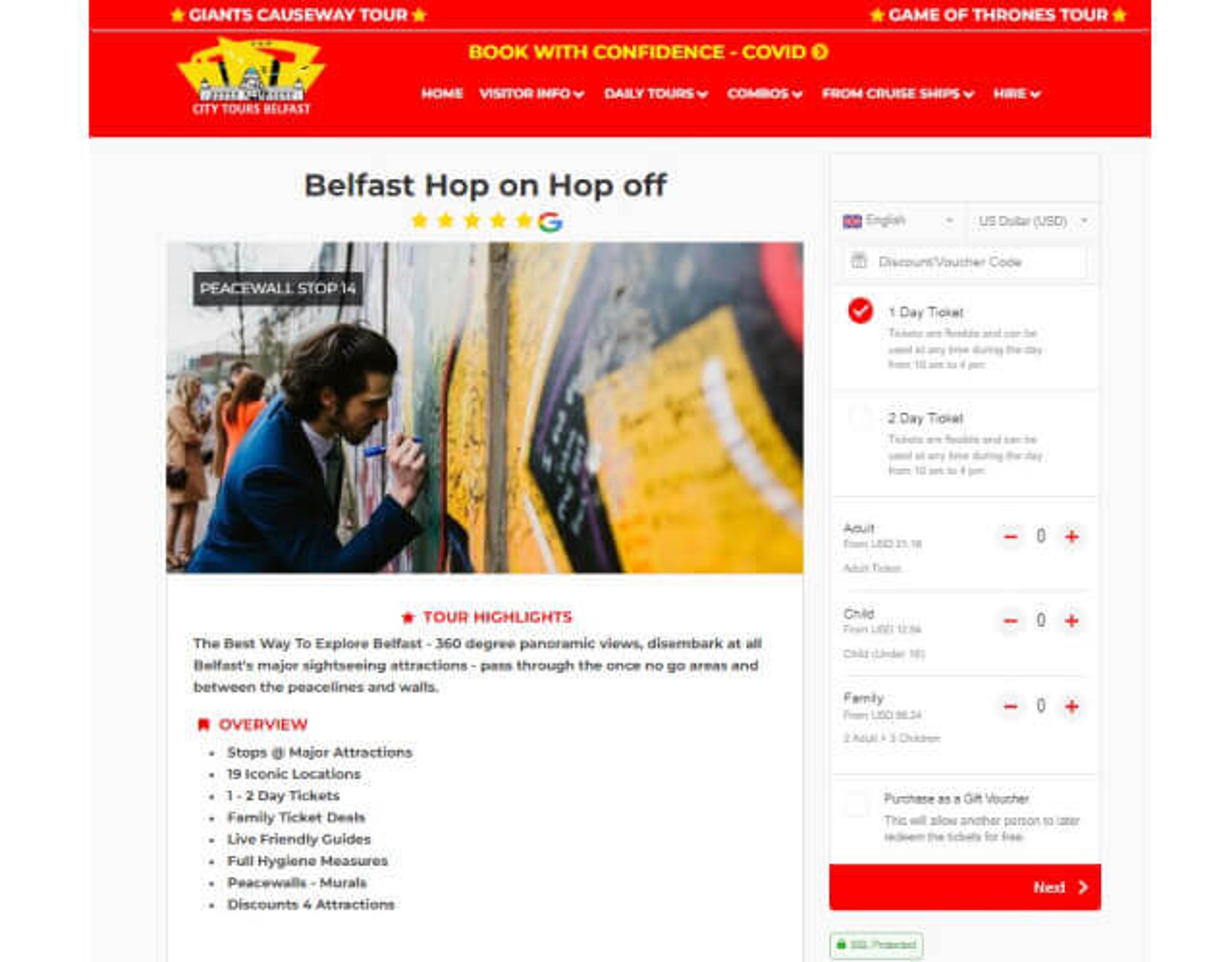 City tours belfast and TicketingHub booking widget