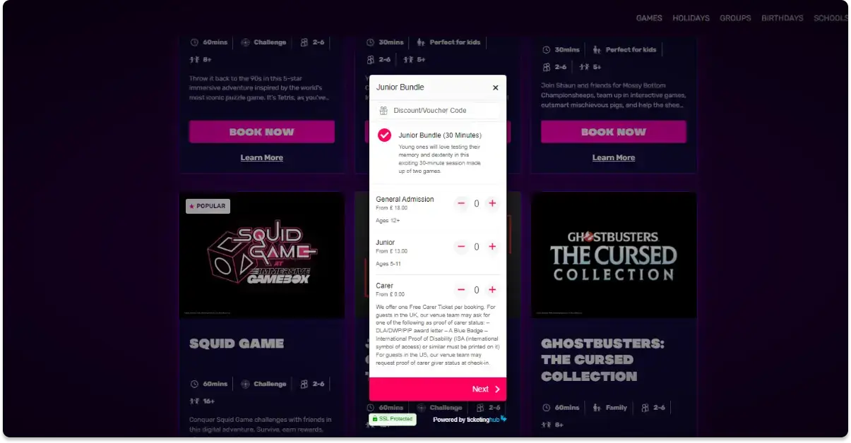 verkoop van meeslepende gamebox-tickets online met ticketinghub