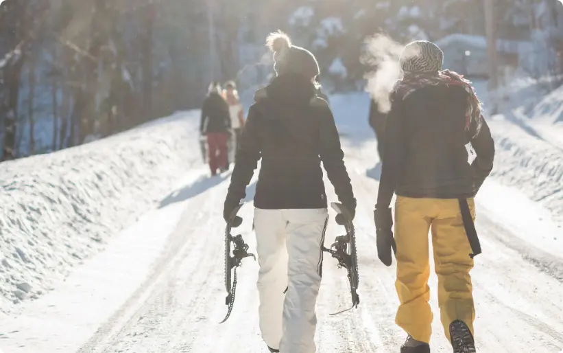 person der holder sneski, mens de går på en snedækket bjerg i dagslys
