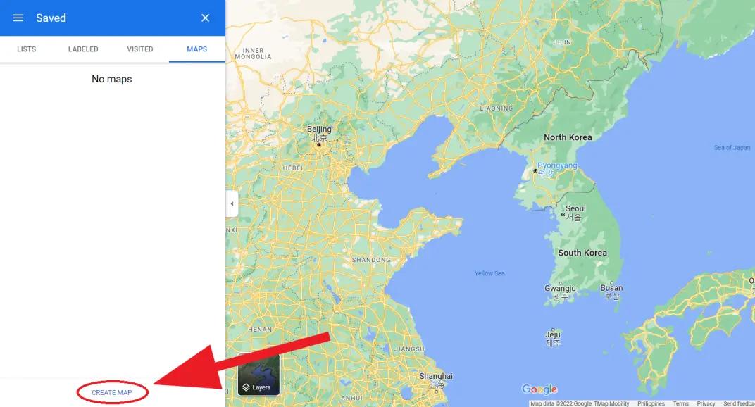 中国、北朝鮮、および大韓民国の地図