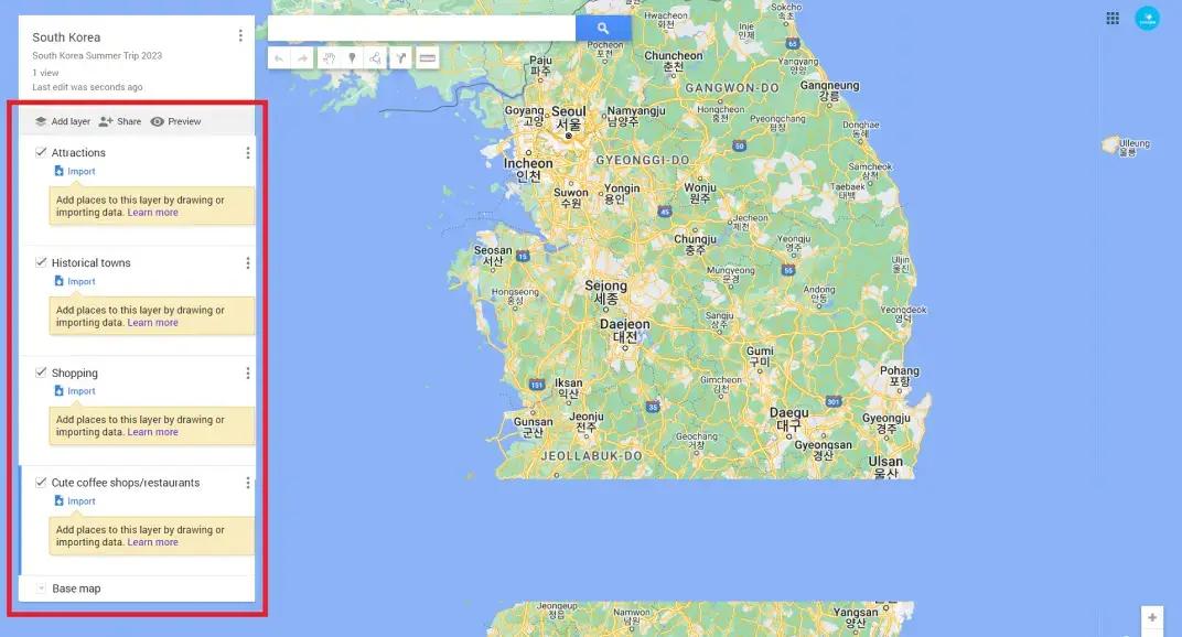 Mapa de Corea del Sur mostrando ciudades y regiones principales