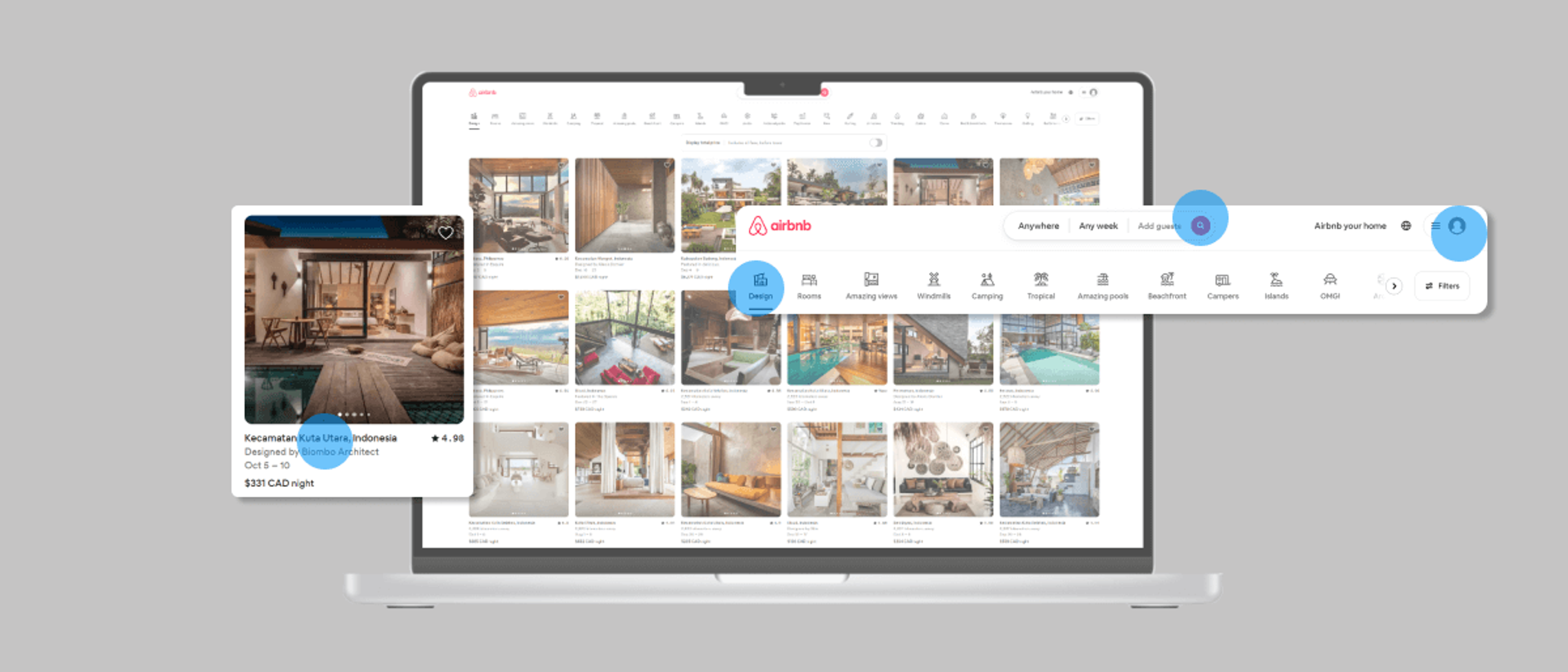 Startpagina van Airbnb met een verscheidenheid aan unieke accommodaties