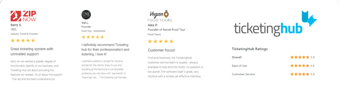 mostrando le recensioni dei clienti degli utenti di ticketinghub