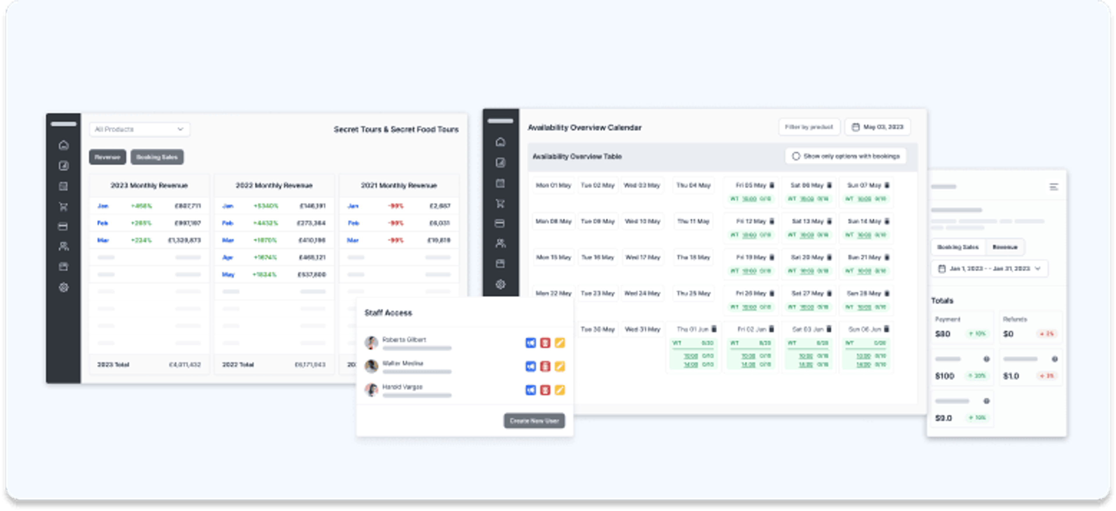 TicketingHub software-interface die de functies voor boekingsbeheer toont