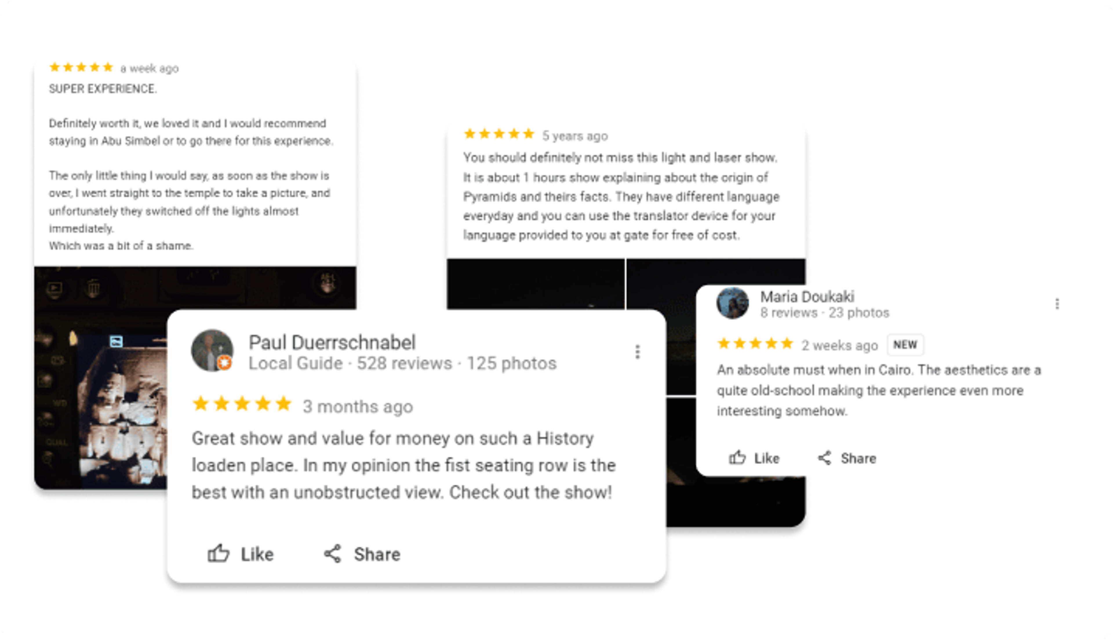 google reviews of the egypt's sound and light show - optimized online presence with revamped booking experience
