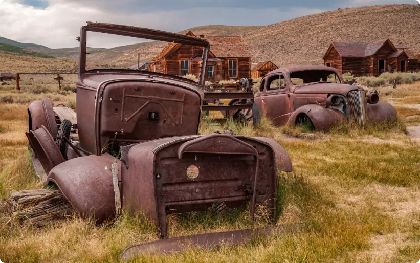 brown metal vehicles, abandoned, historic