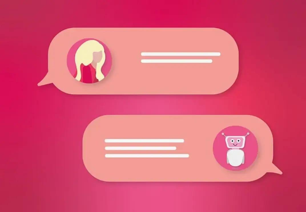 Chatgesprek met mens en chatbot op roze berichteninterface