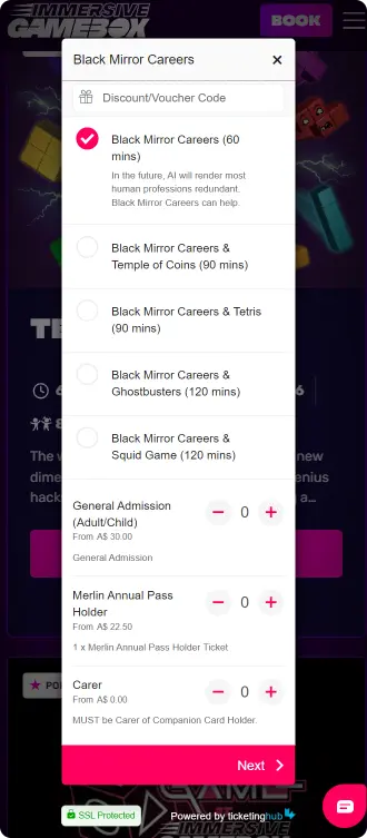 Anzeige des Buchungs-Widgets von ticketinghub auf Mobilgeräten