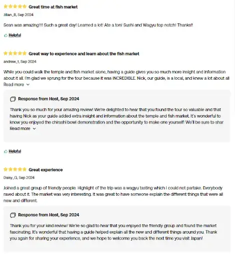 ejemplo de listado de viator con excelentes reseñas de clientes