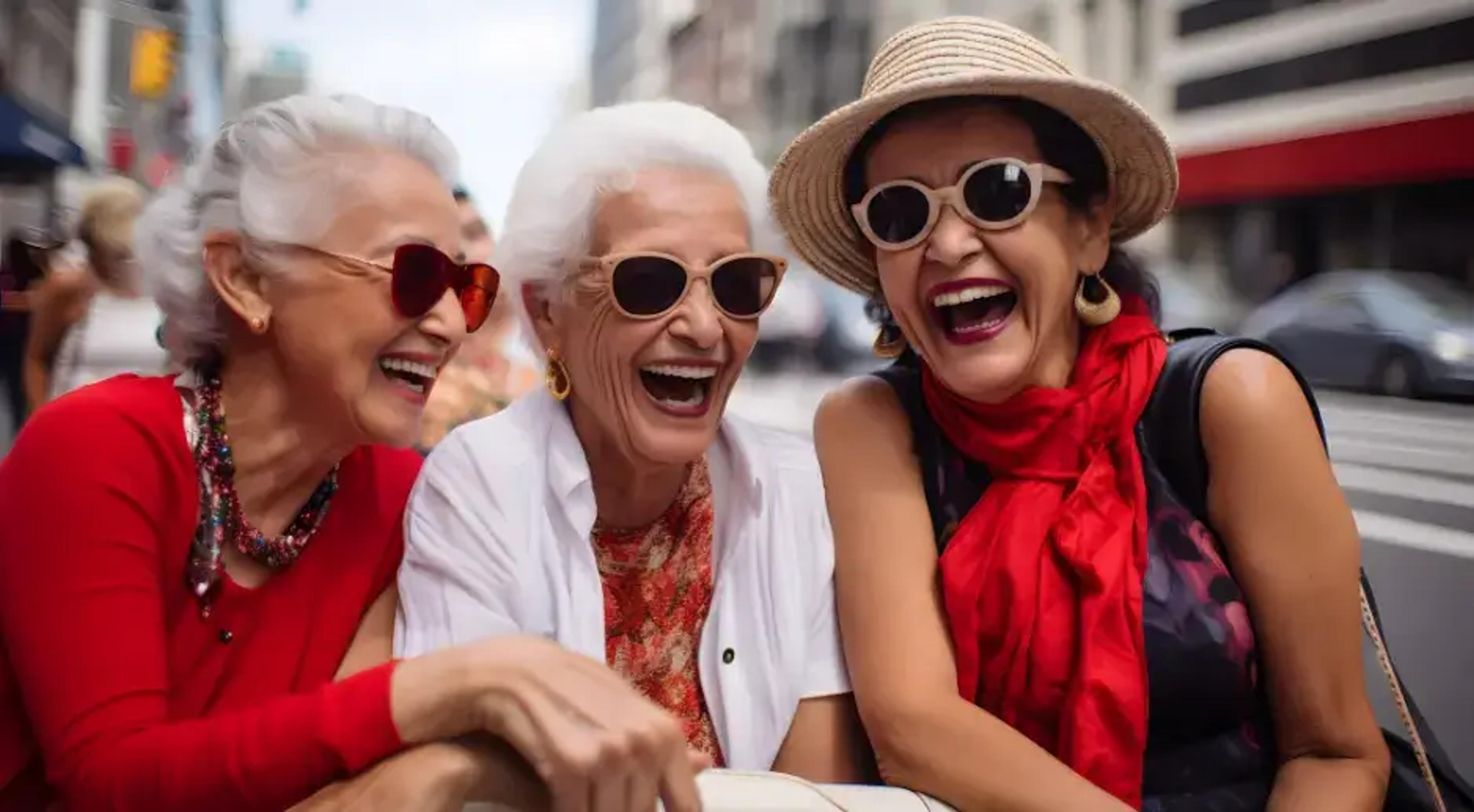 kleine groep oudere vrouwen die reizen