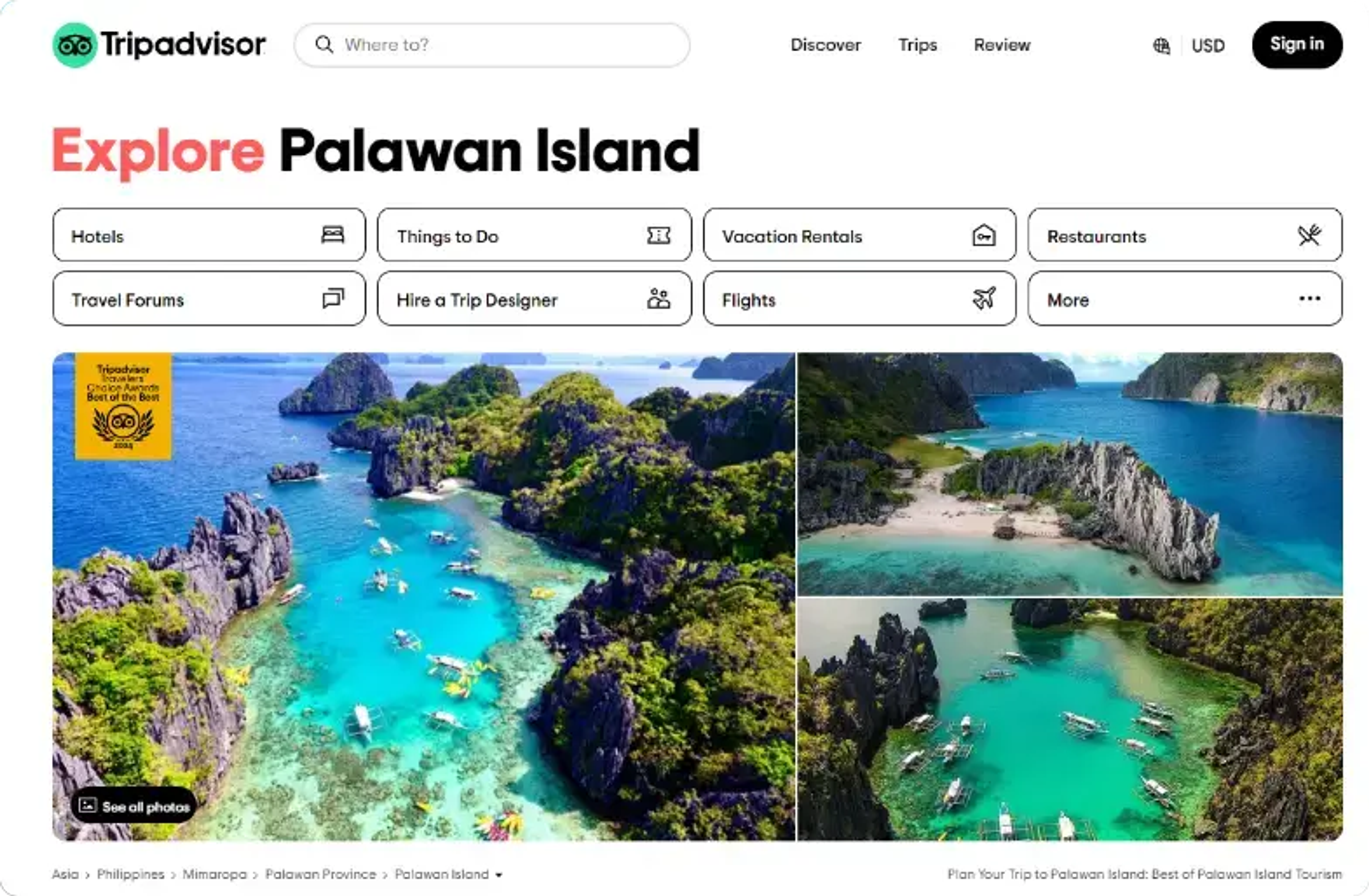 Paysage paradisiaque de l'île de Palawan avec des eaux turquoises et des rochers calcaires