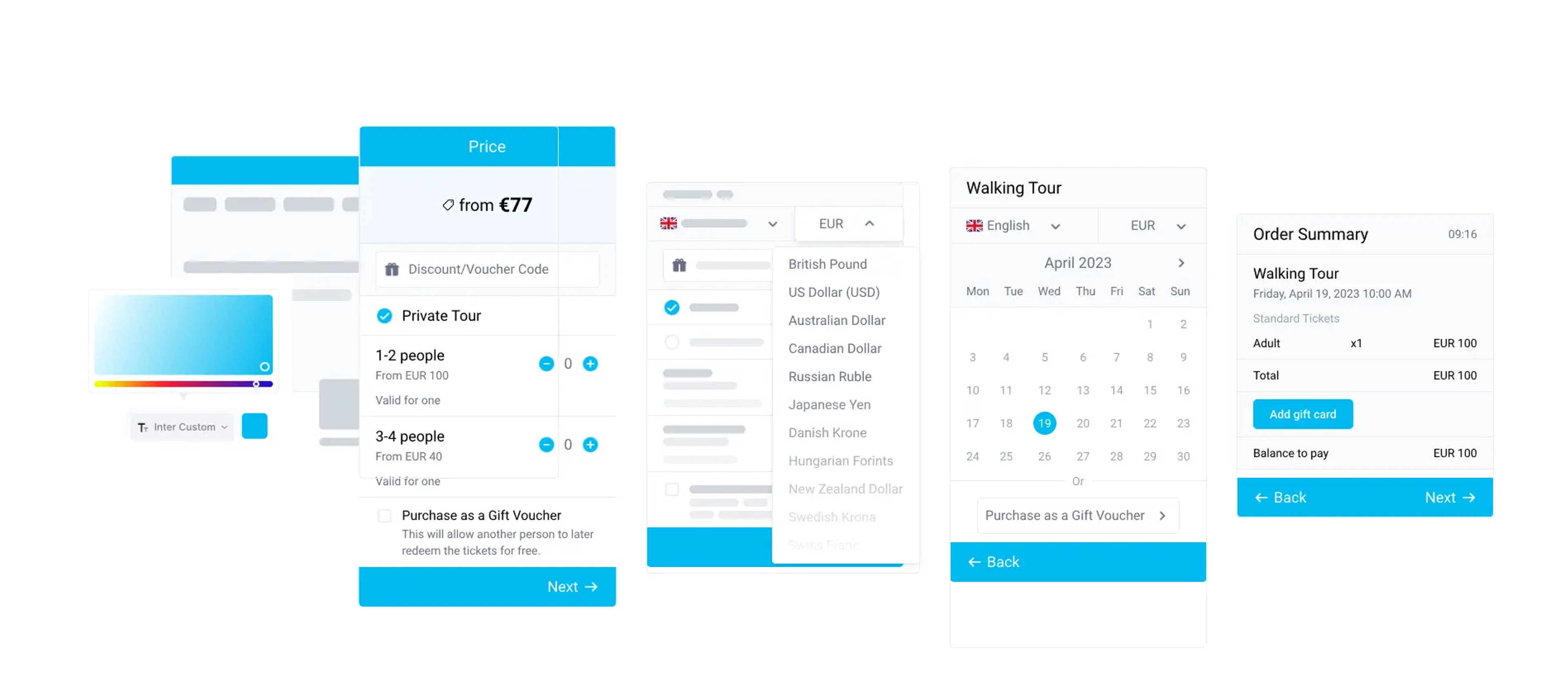 booking widget features, booking process