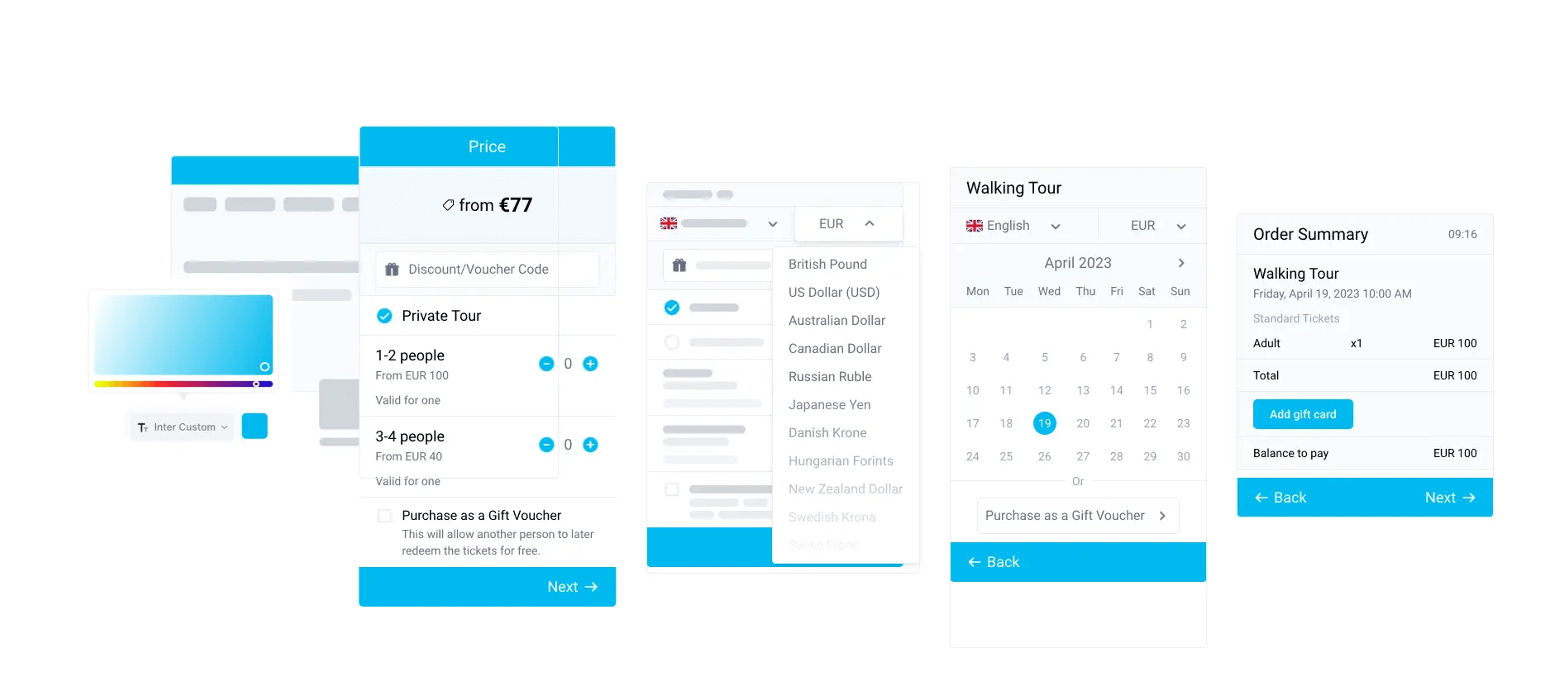 características del widget de reservas, proceso de reserva