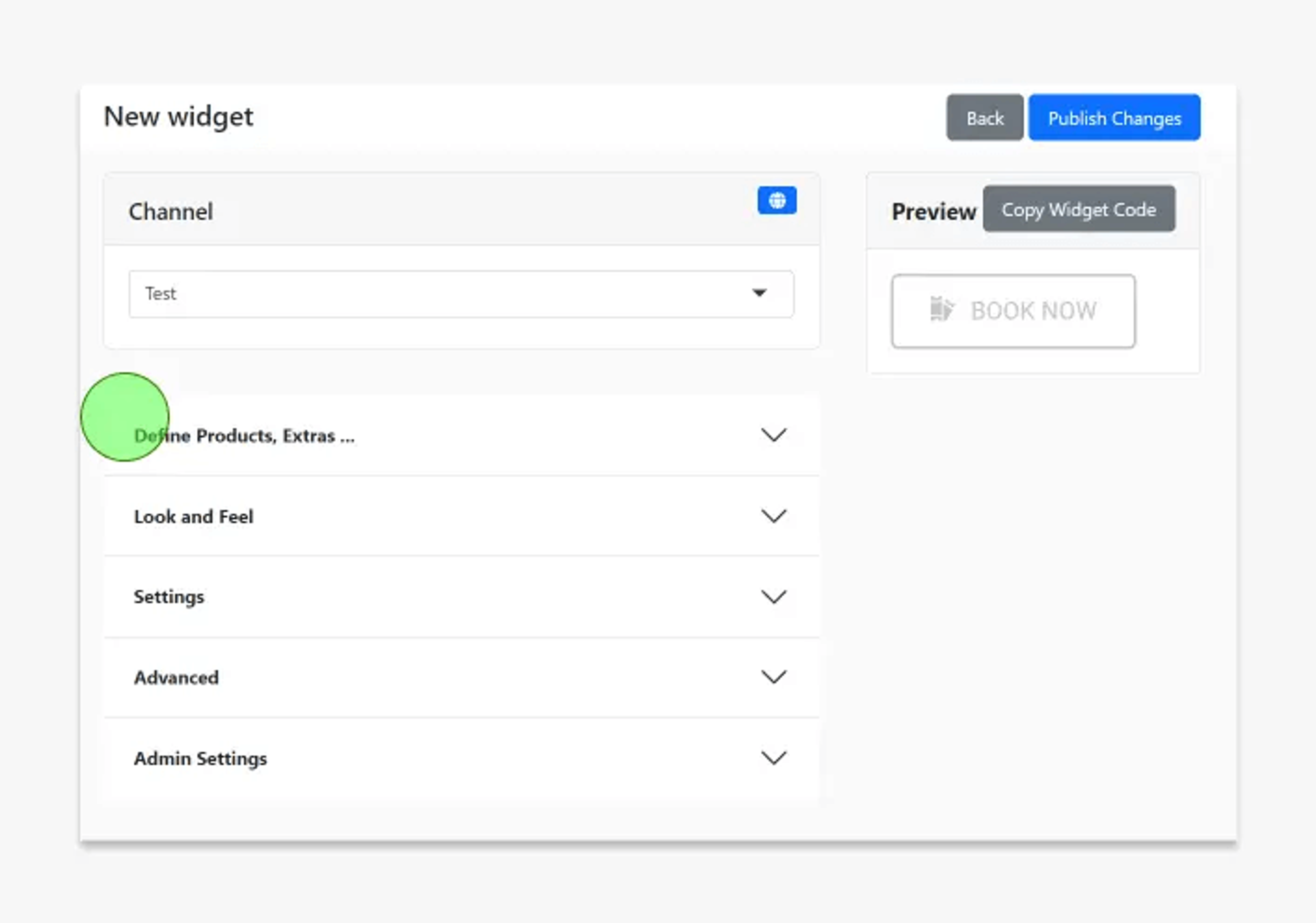 konfigurer booking widget-indstillinger