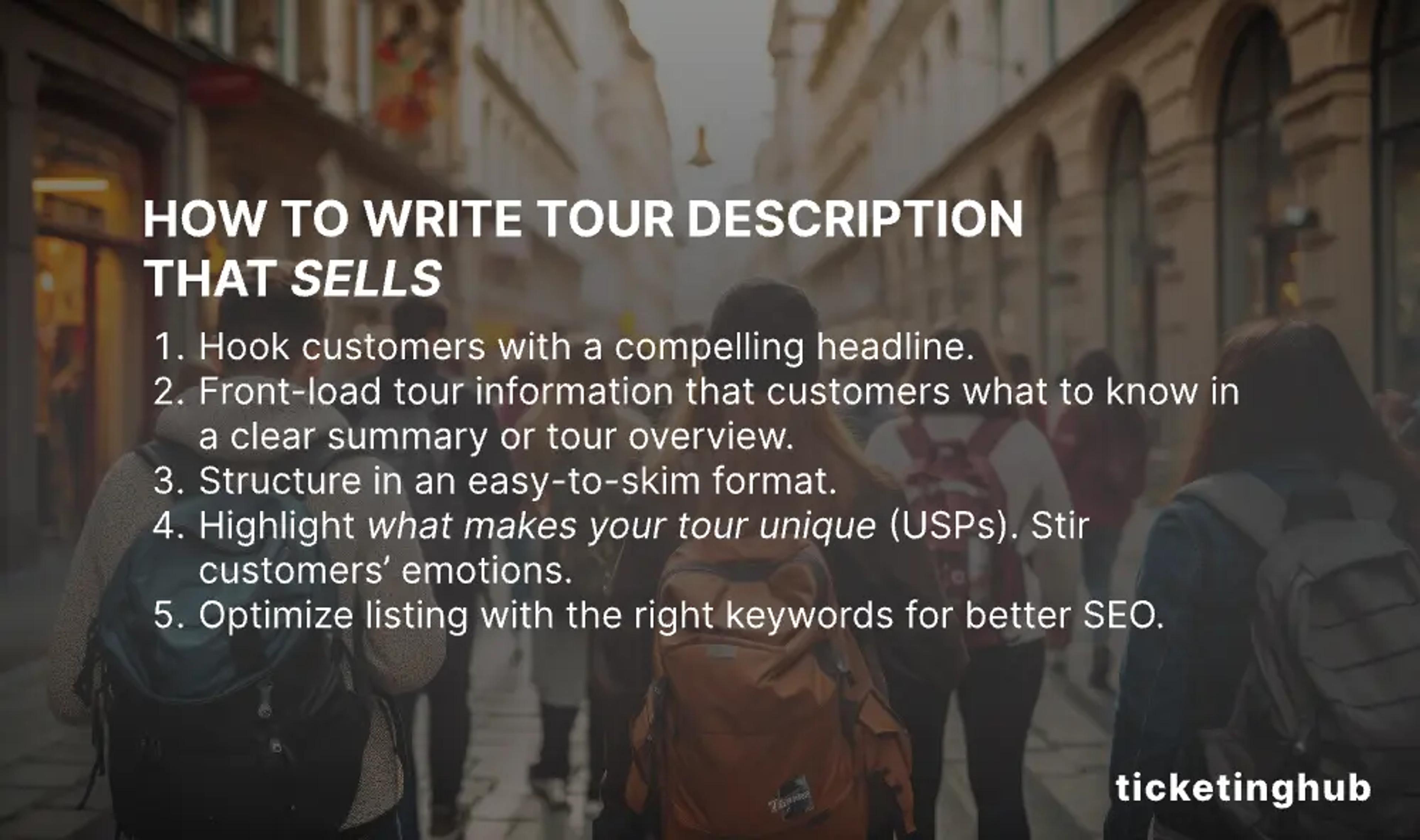 list of what to include in writing tour descriptions