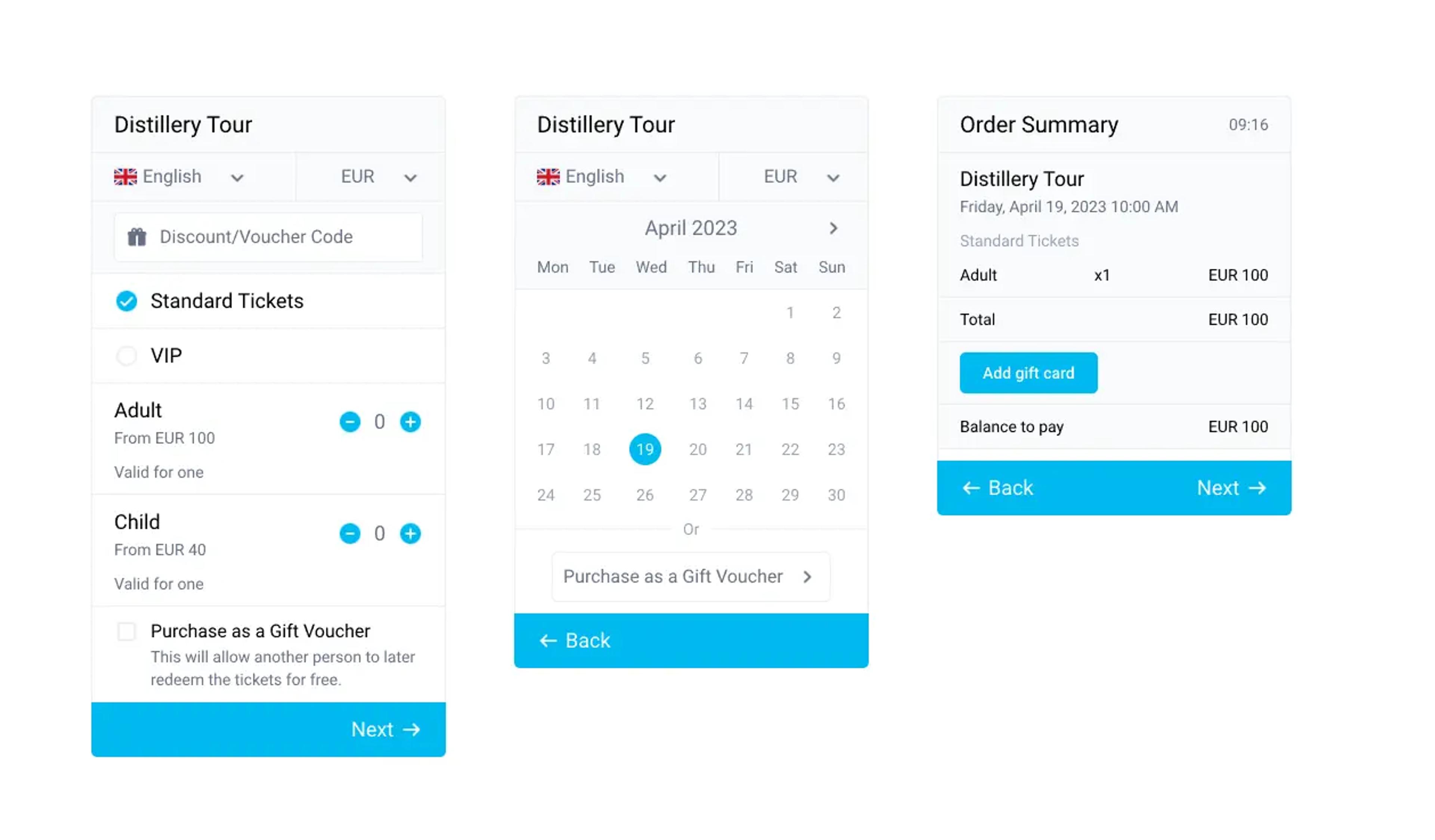 proceso de reserva en línea simple y flexible en software de reservas para tours