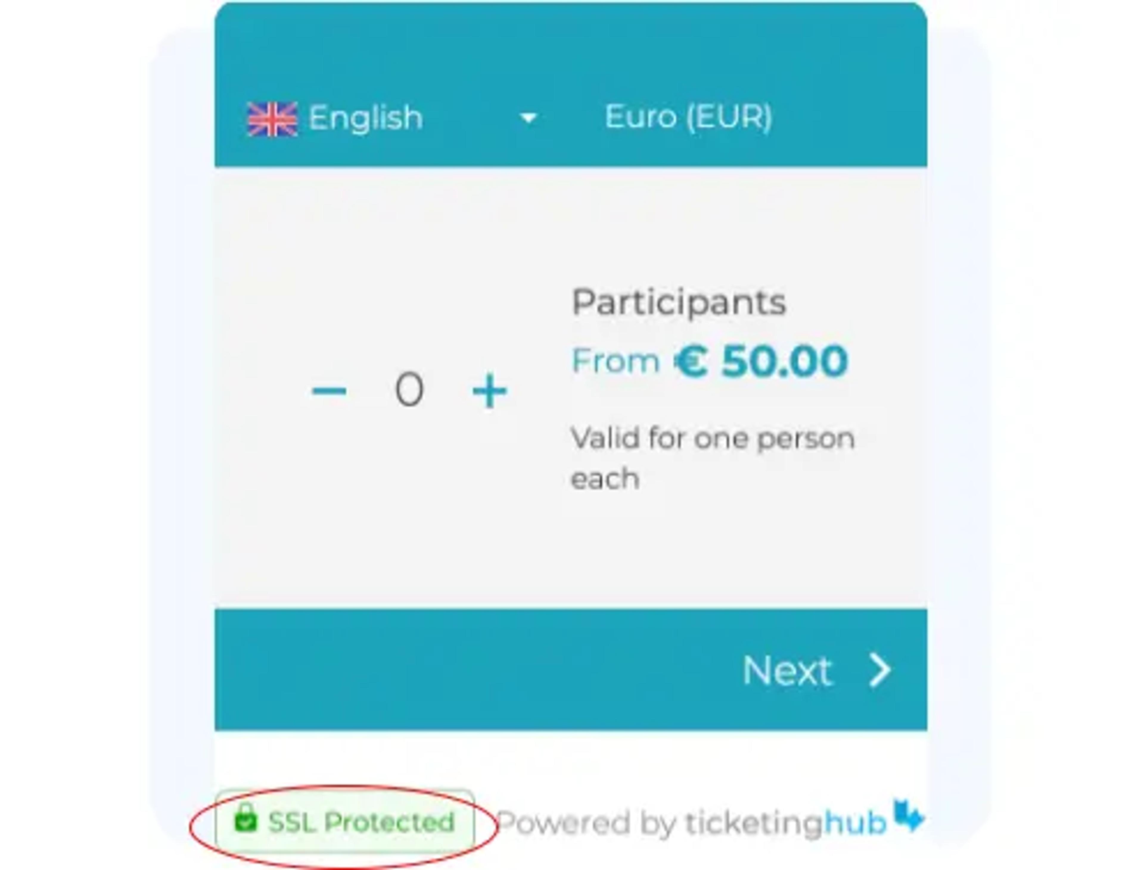 widget κράτησης με σήμα ασφαλείας SSL