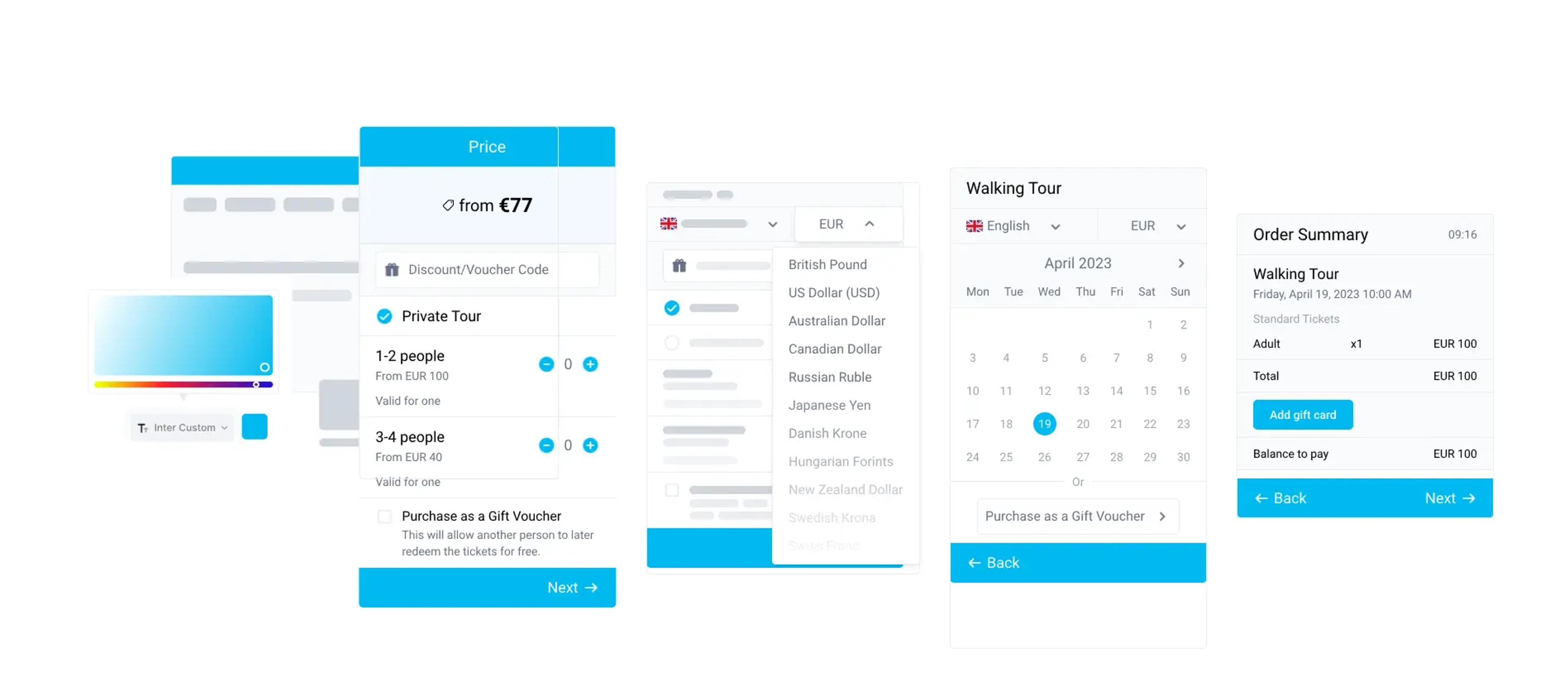 foglalási widget, foglalási folyamat, funkciók