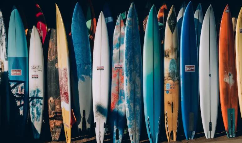 paddle boards in line with different shapes and designs