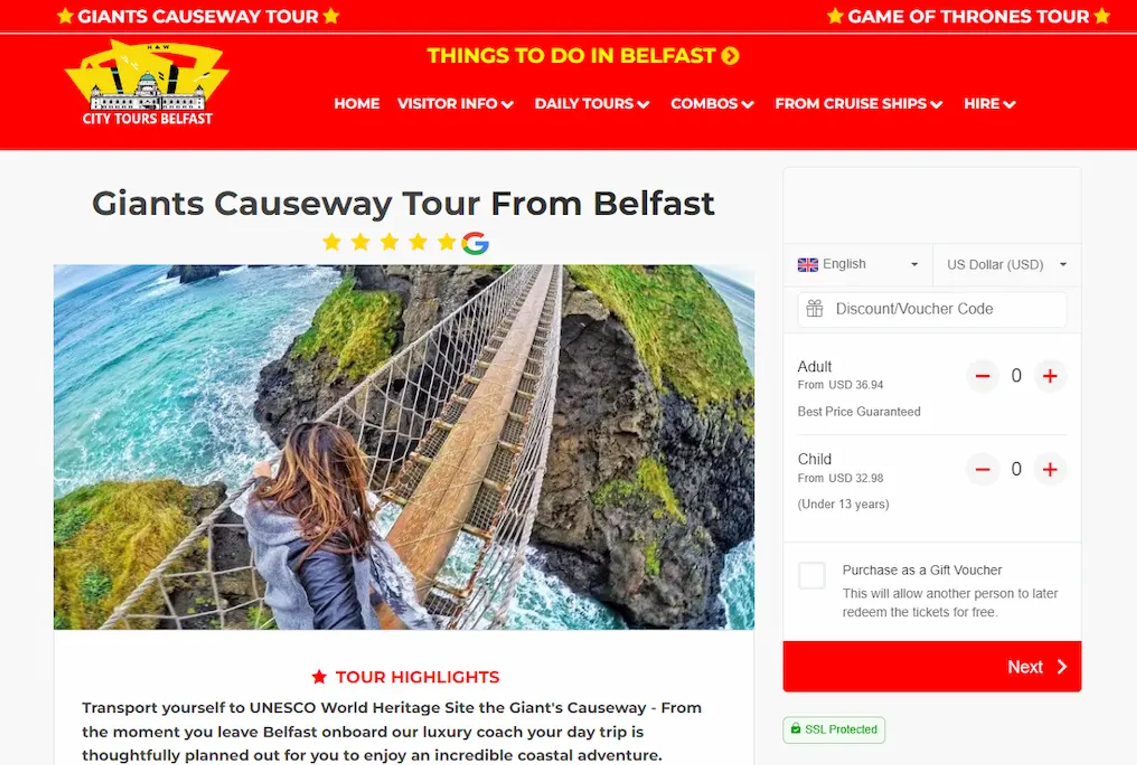 klient-eksempel-1-byrundture belfast bookingsider sælger the giants causeway ture med ticketinghub booking widget