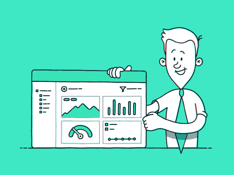 Glimlachende zakenman presenteert datadashboard met grafieken en analyses
