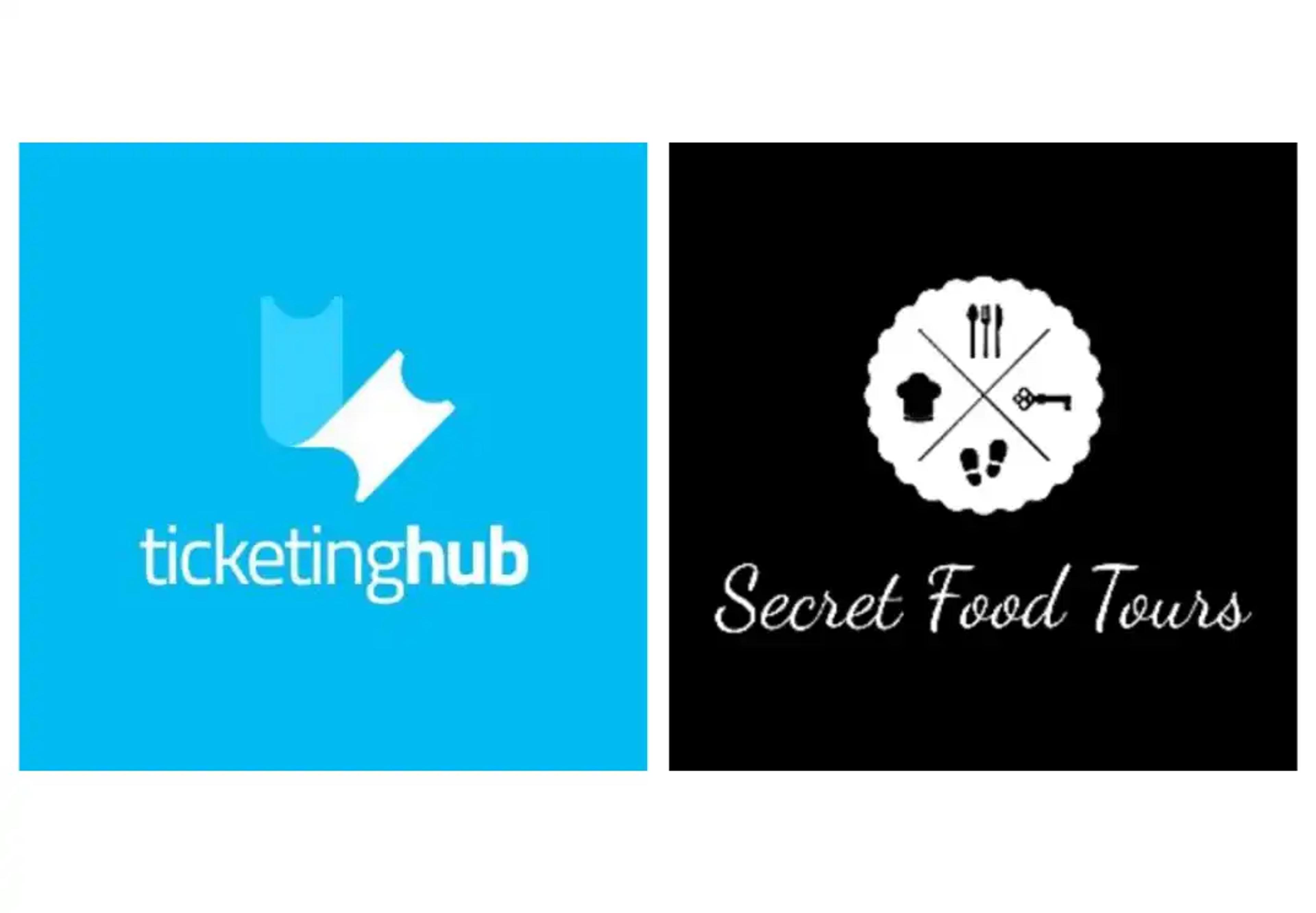 Logos de TicketingHub et Secret Food Tours côte à côte