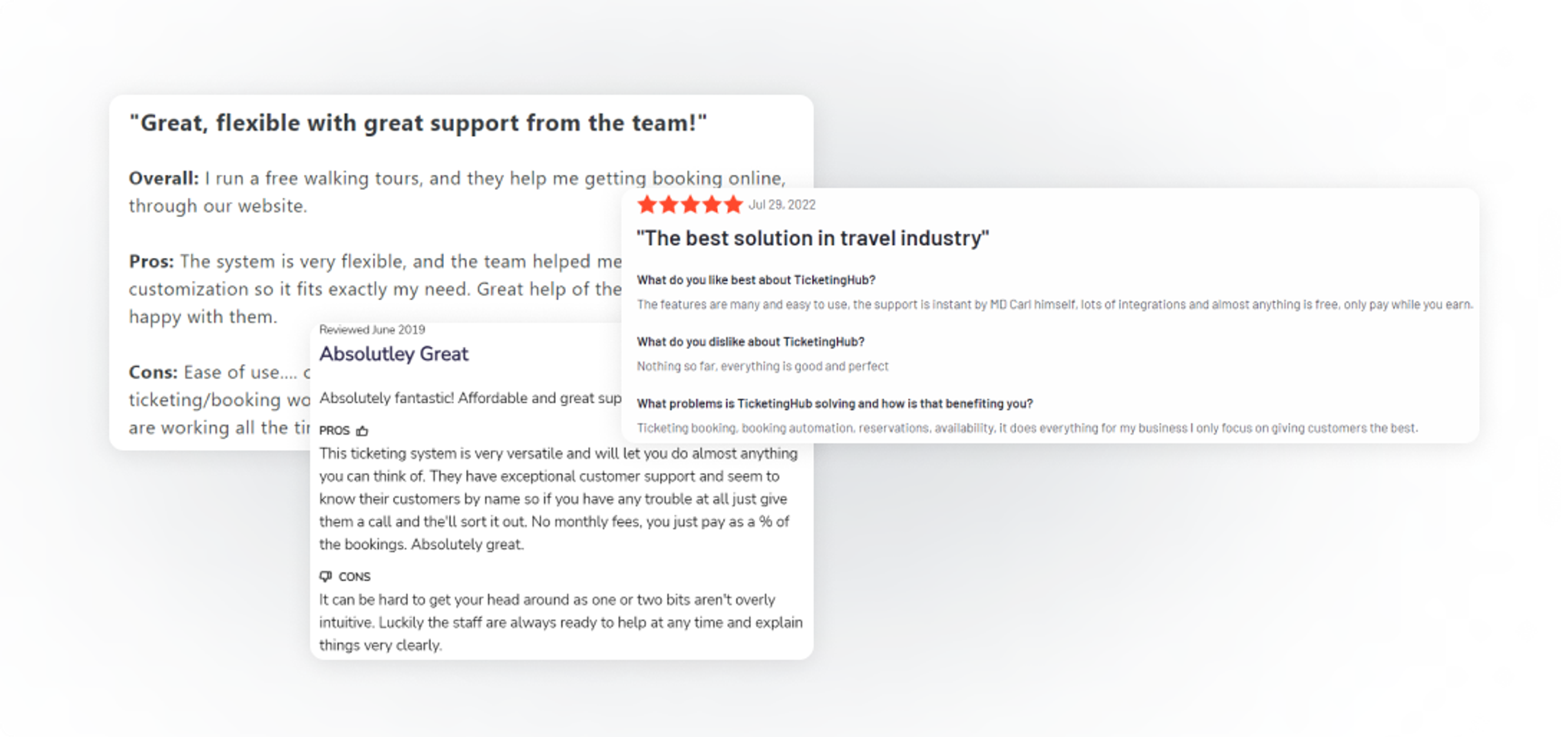 snips of customer reviews for ticketinghub