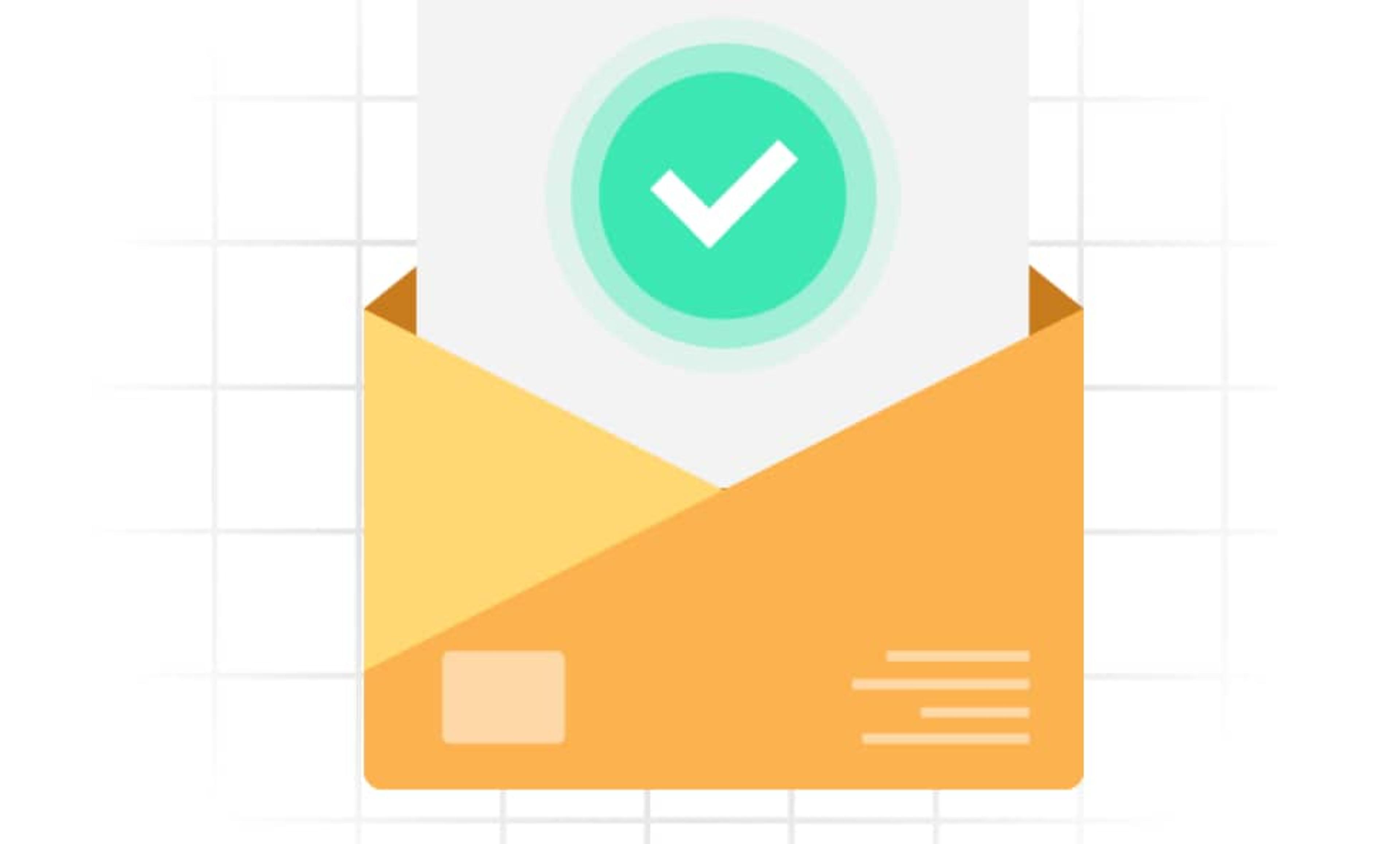 Open envelope with green checkmark, indicating successful email or message delivery