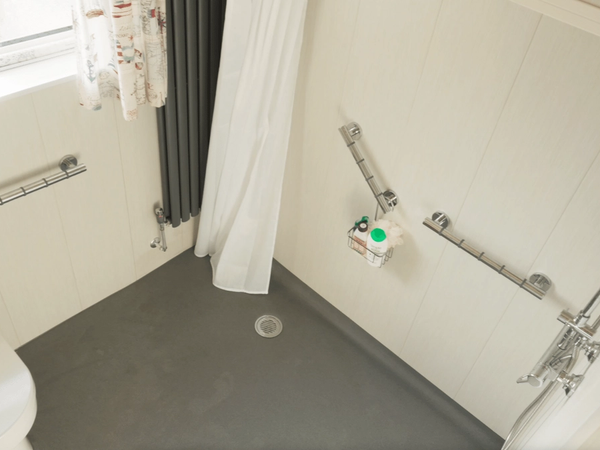 A bathroom finished with BioCoat antimicrobial surfaces