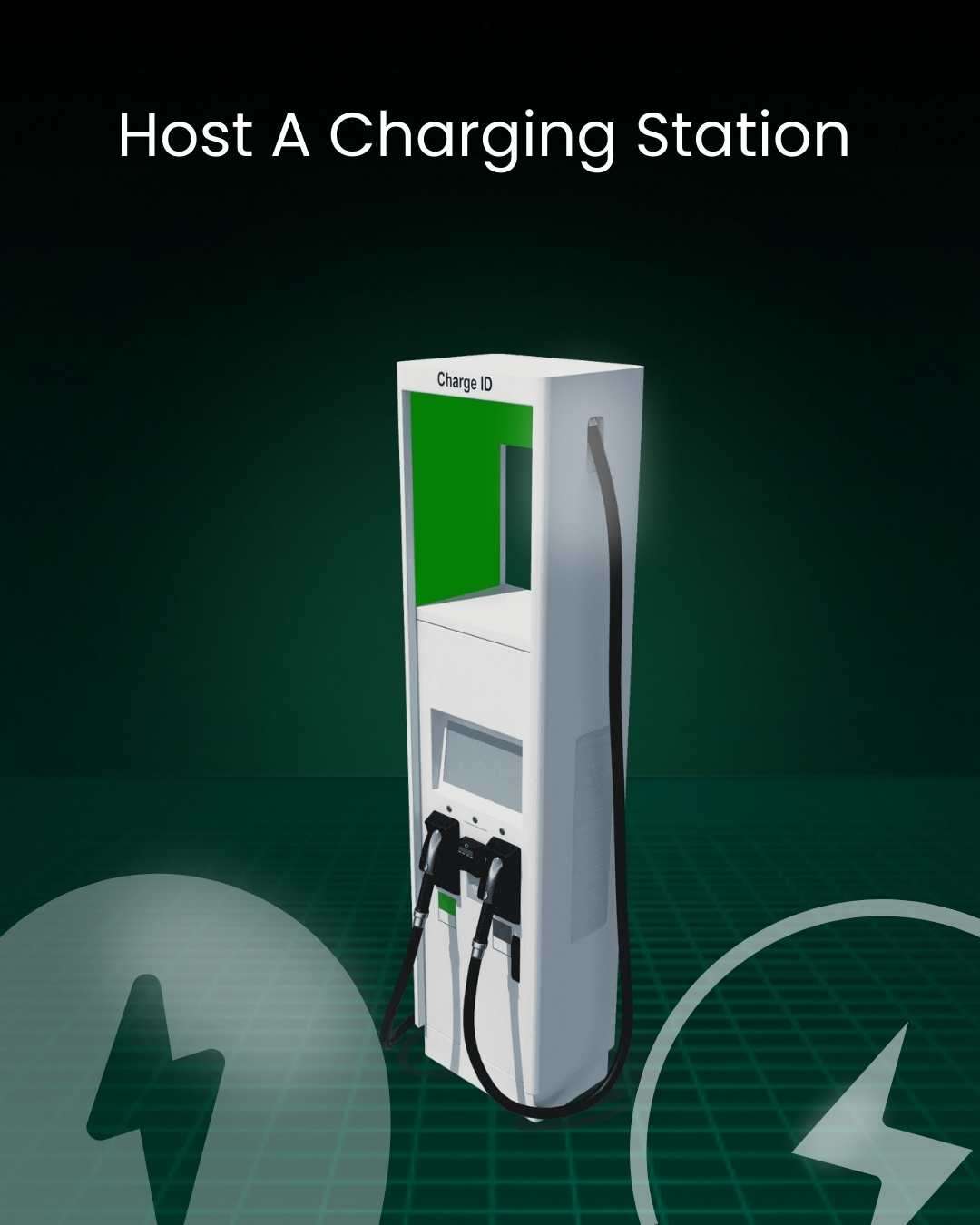 Illustration of an EV charging station with the words Host A Charging Station