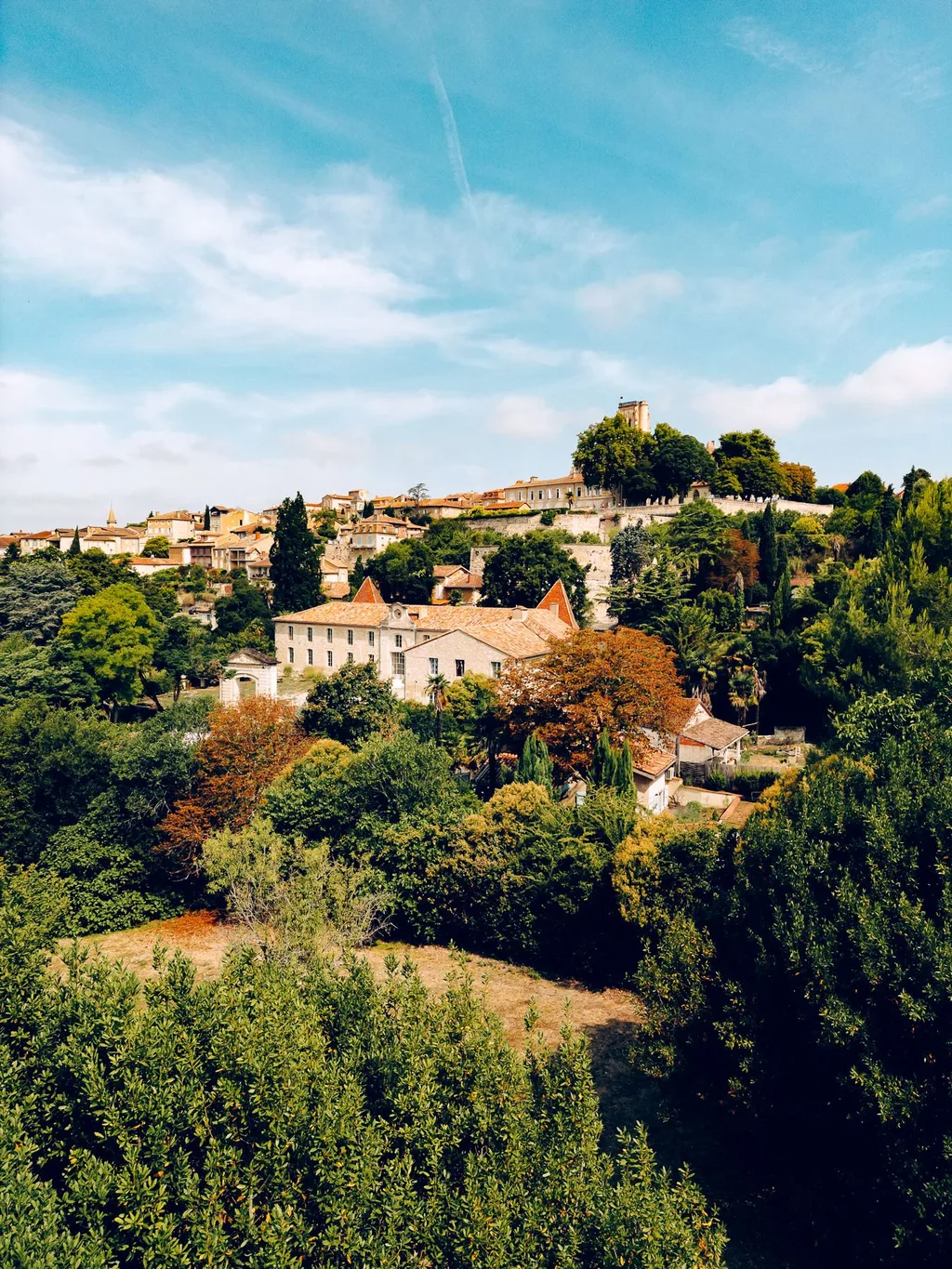 Ramparts and rooftops of the hilltop town seen from Manufacture Royale de Lectoure hotel
