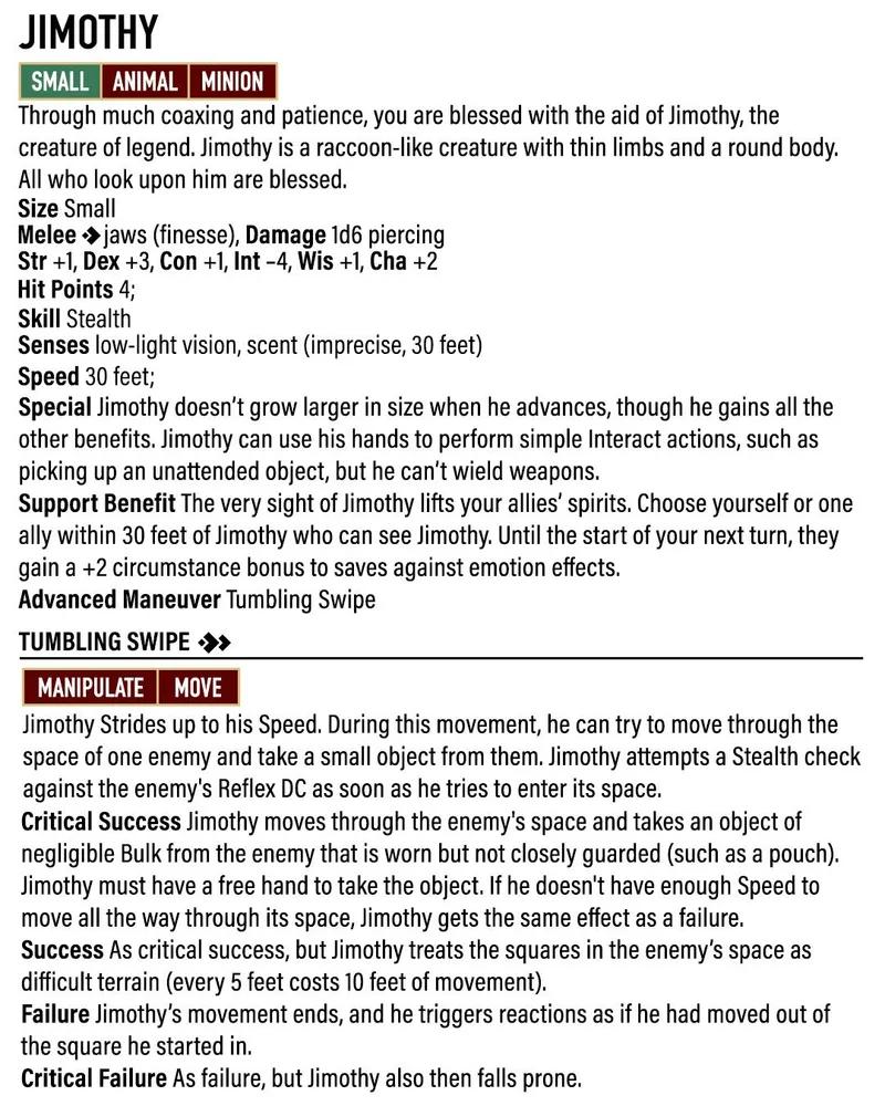 Paizo official Jimothy companion post image