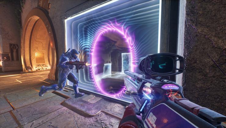 Splitgate portal-combat screenshot from GamingOnLinux