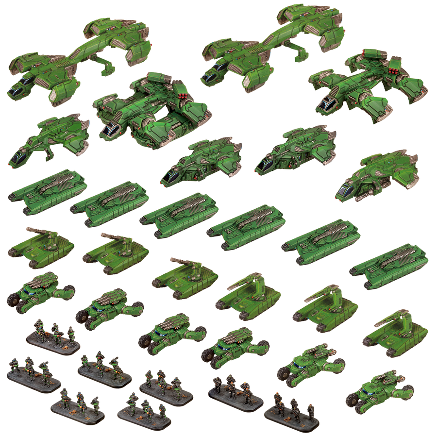 A painted UCM force from the Dropzone Commander two-player starter.