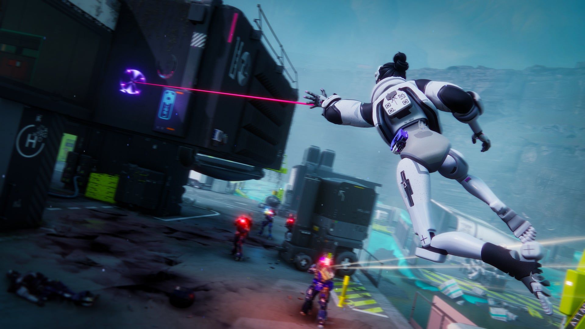 A Marathon shell escaping combat with a grappling hook
