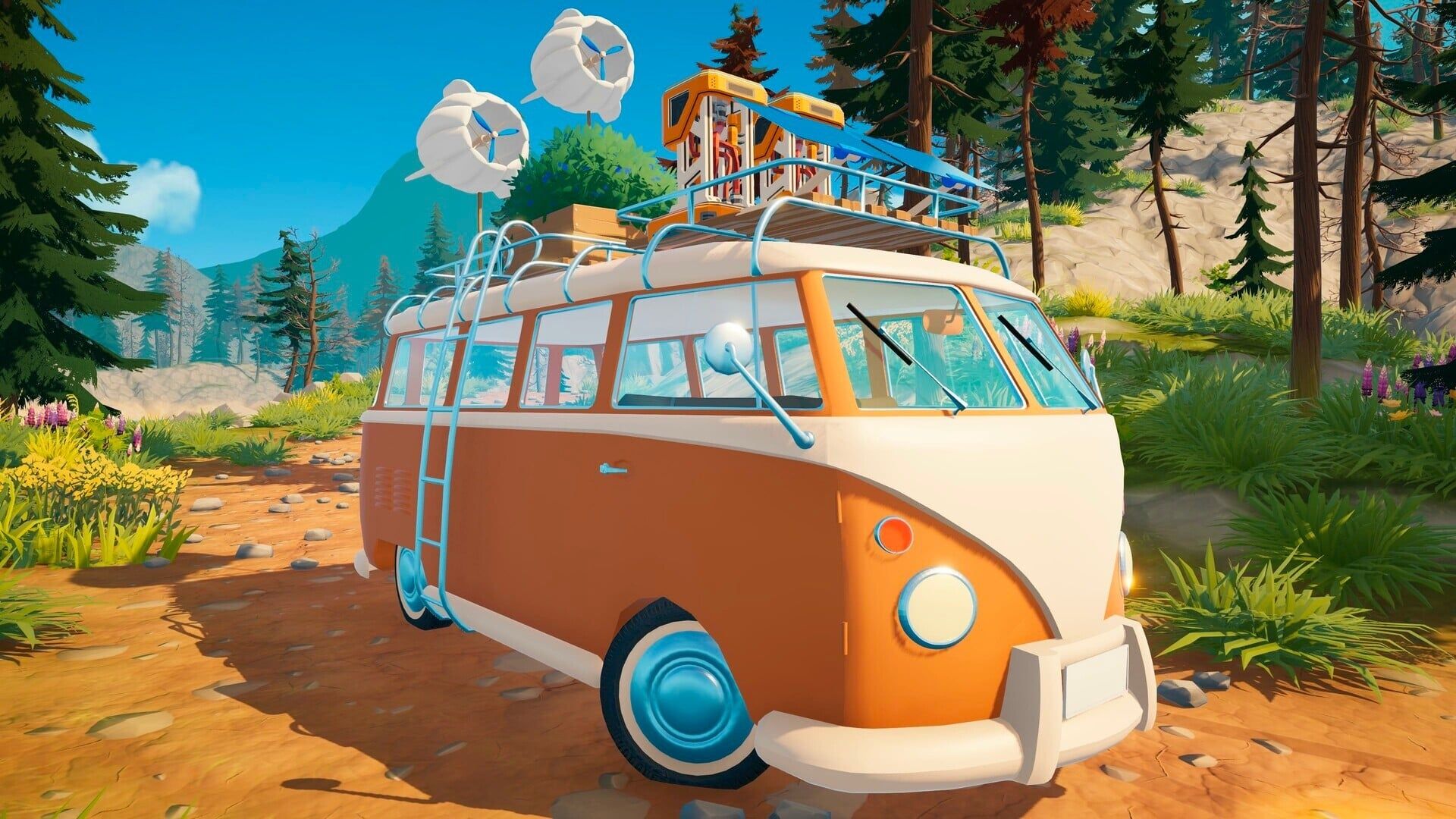 A vibrant, Pixar-inspired landscape from Outbound showing rolling hills and open sky