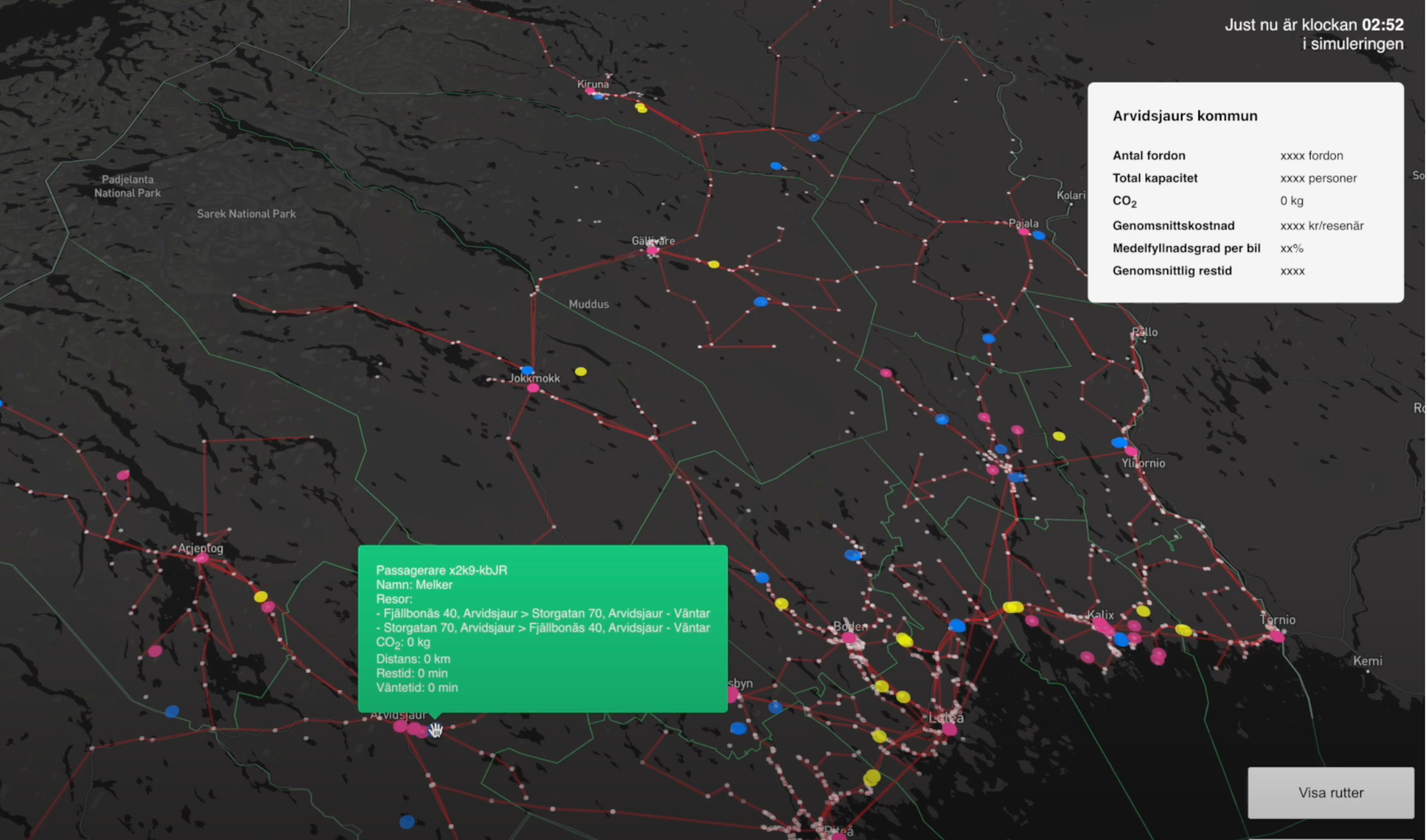 Karta med visualisering av kollektivtrafik