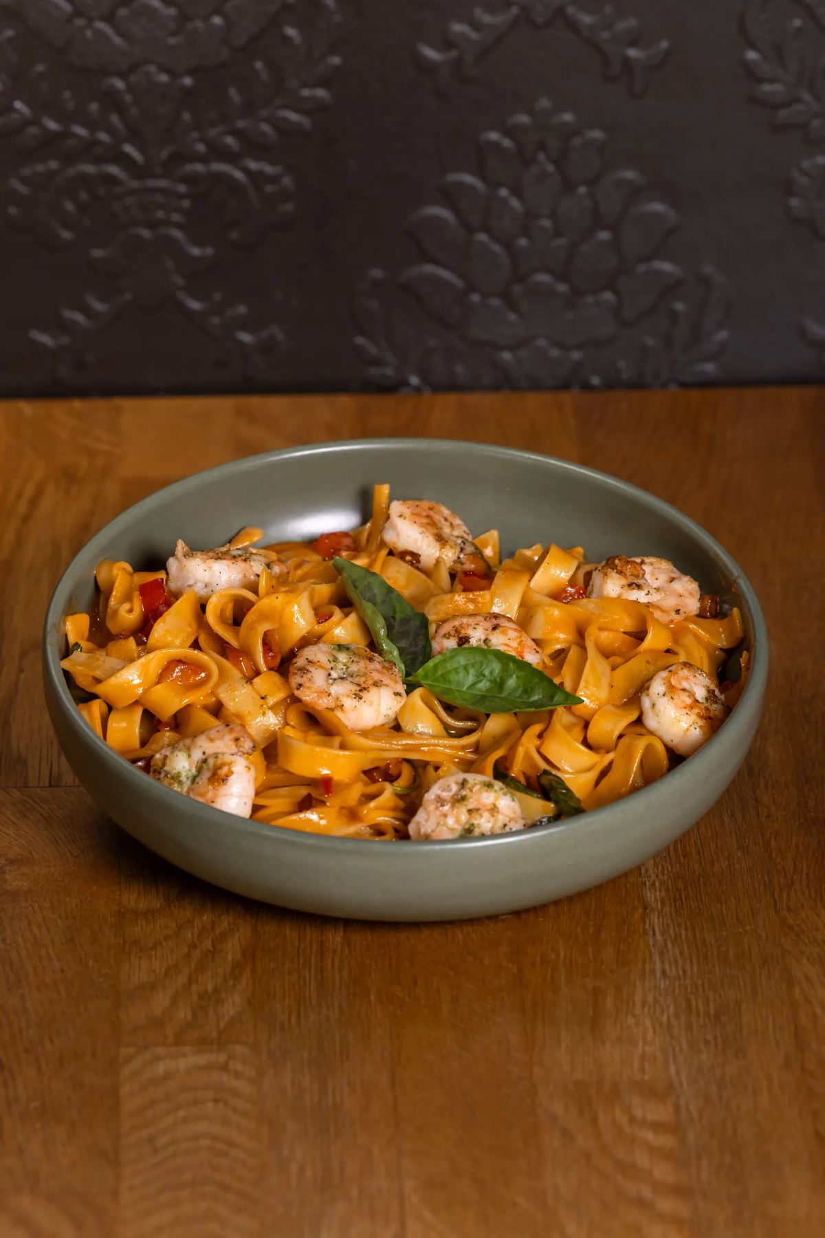 Tagliatelle með rækjum og basil