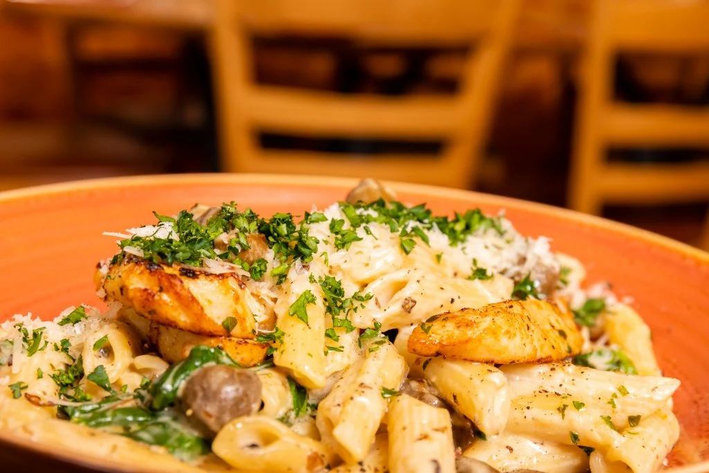 Pasta með kjúklingi og sveppum