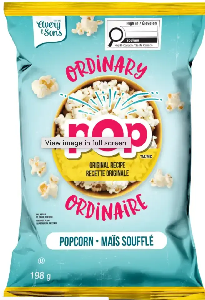 An example of a food package with the new nutrition label, top right.