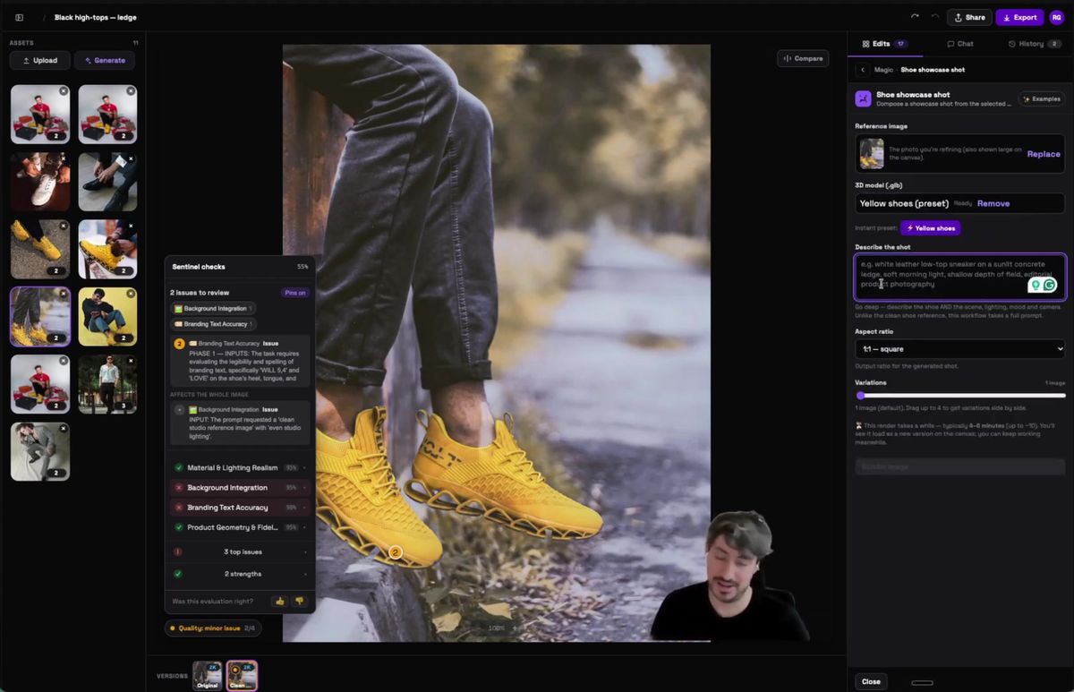 Automated quality check highlighting an error on an AI generated product photo