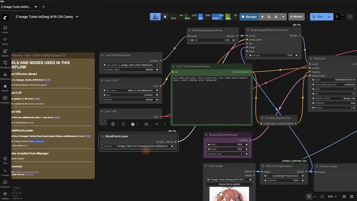 A Z-Image Turbo workflow in ComfyUI using a QwenVL node to read a reference photo of a woman in a kimono and generate a