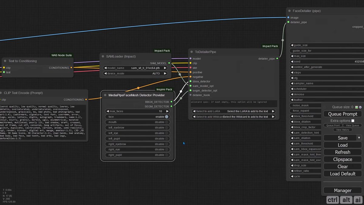 ComfyUI MediaPipe FaceMesh detector enabling per-feature masks to edit eyes, lips, and eyebrows in one pass
